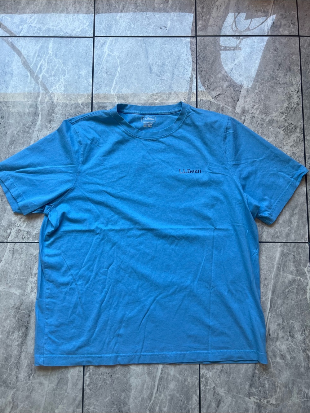 LL Bean Mens XXL Blue Graphic T-Shirt Cotton Outdoor Tradition Logo